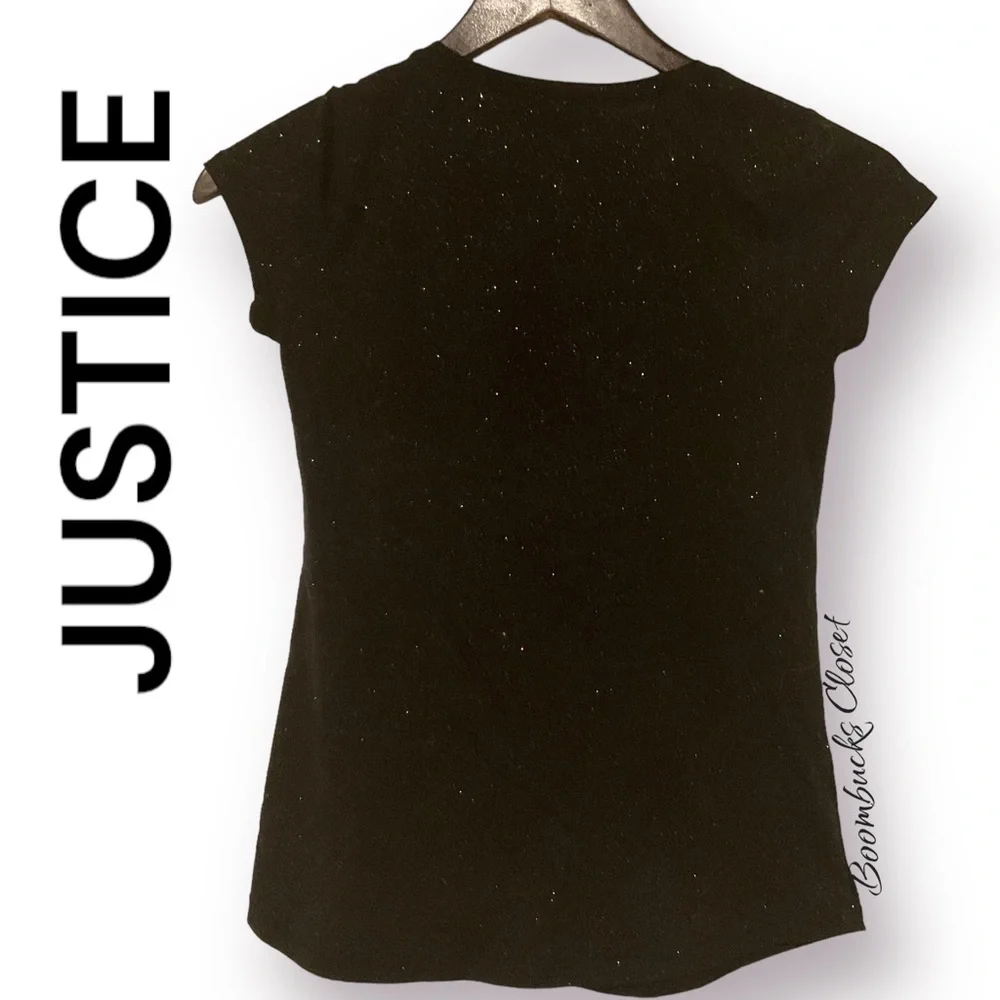 Lot of 2 Gap, Justice T shirt and tank Top Sparkly Black & Dark Blue Size 10